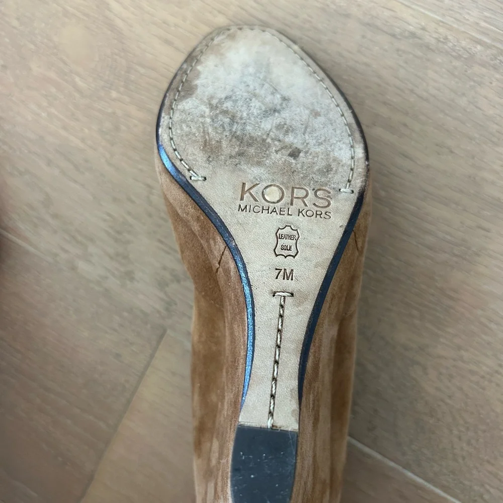 Michael Kors Tan Suede Peep Toe Heels